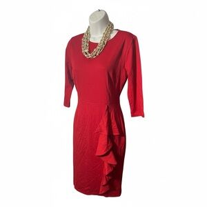 Oxiuly Fashion Size S Elegant Red Dress with Ruffle Detail NWT